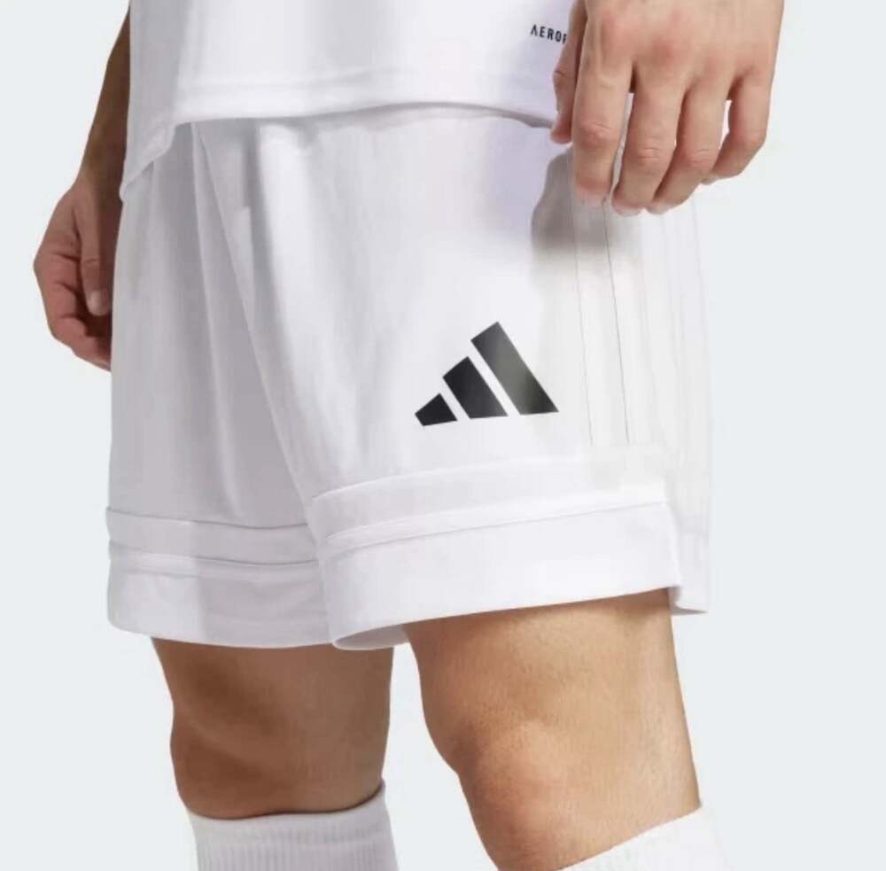 New Men's adidas Squadra Soccer 25 Short Size Small White-Black Logo JH3406